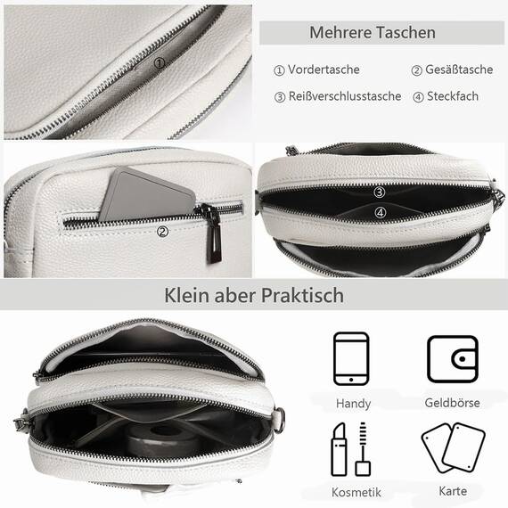 TIAASTAP Damen Umhängetasche Klein Leder Handtasche Crossbody Bag Crossbag Schultertasche Damen Tasche Moderne Taschen mit breitem Schultergurt und 3 Fächern