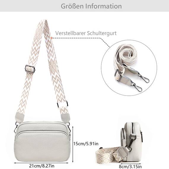 TIAASTAP Damen Umhängetasche Klein Leder Handtasche Crossbody Bag Crossbag Schultertasche Damen Tasche Moderne Taschen mit breitem Schultergurt und 3 Fächern