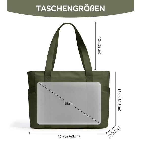 KALIDI Shopper Tasche Damen Handtasche Groß Arbeitstasche Uni Tasche Damen-Shopper Tote Bag Grün FüR Arbeit, School, BüRo, Schule