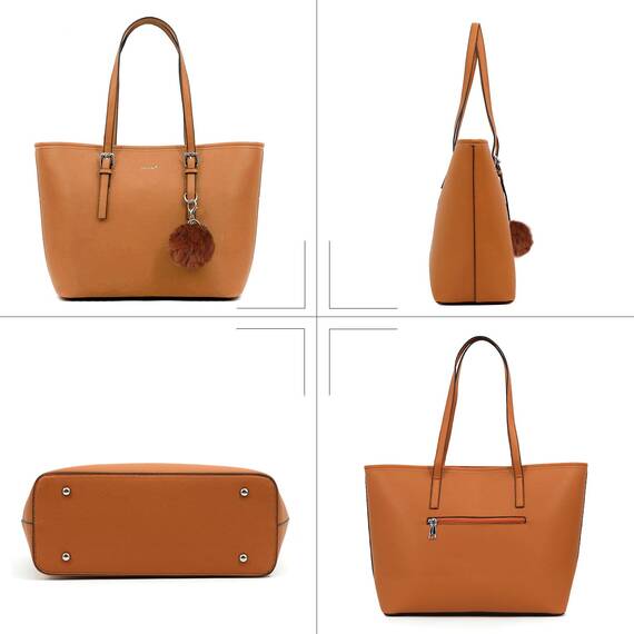 TANTOMI Handtasche Damen Set Tasche Mit Geldbörse für Büro Schule Einkauf Handtasche Damen Groß Mit Quasten Damen und Pelz Kugel Plüsch Schlüsselring