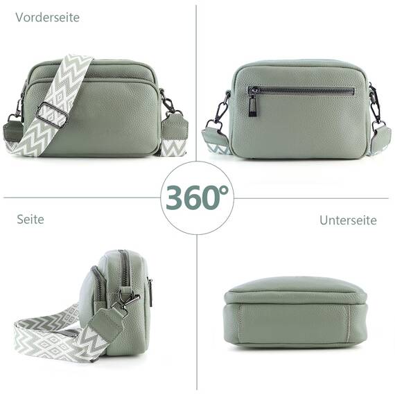 TIAASTAP Damen Umhängetasche Klein Leder Handtasche Crossbody Bag Crossbag Schultertasche Damen Tasche Moderne Taschen mit breitem Schultergurt und 3 Fächern