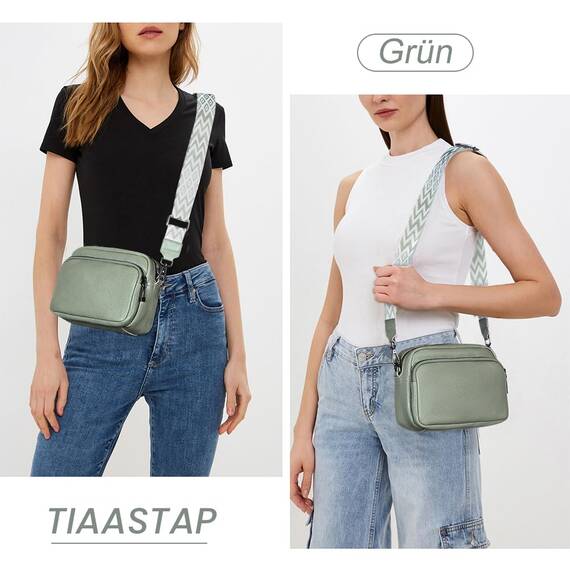 TIAASTAP Damen Umhängetasche Klein Leder Handtasche Crossbody Bag Crossbag Schultertasche Damen Tasche Moderne Taschen mit breitem Schultergurt und 3 Fächern
