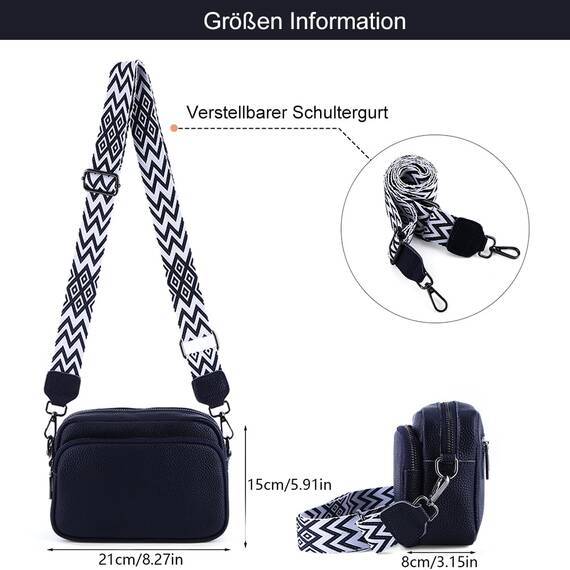 TIAASTAP Damen Umhängetasche Klein Leder Handtasche Crossbody Bag Crossbag Schultertasche Damen Tasche Moderne Taschen mit breitem Schultergurt und 3 Fächern