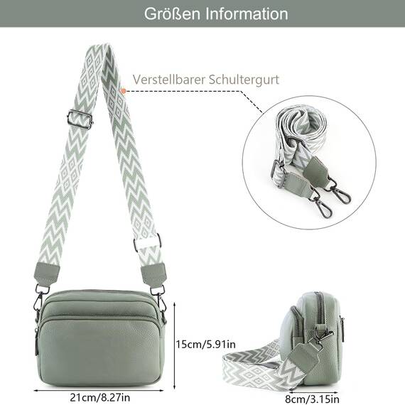 TIAASTAP Damen Umhängetasche Klein Leder Handtasche Crossbody Bag Crossbag Schultertasche Damen Tasche Moderne Taschen mit breitem Schultergurt und 3 Fächern