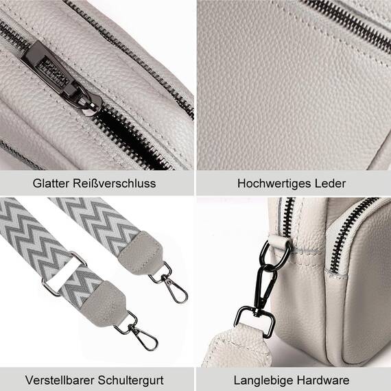 TIAASTAP Damen Umhängetasche Klein Leder Handtasche Crossbody Bag Crossbag Schultertasche Damen Tasche Moderne Taschen mit breitem Schultergurt und 3 Fächern