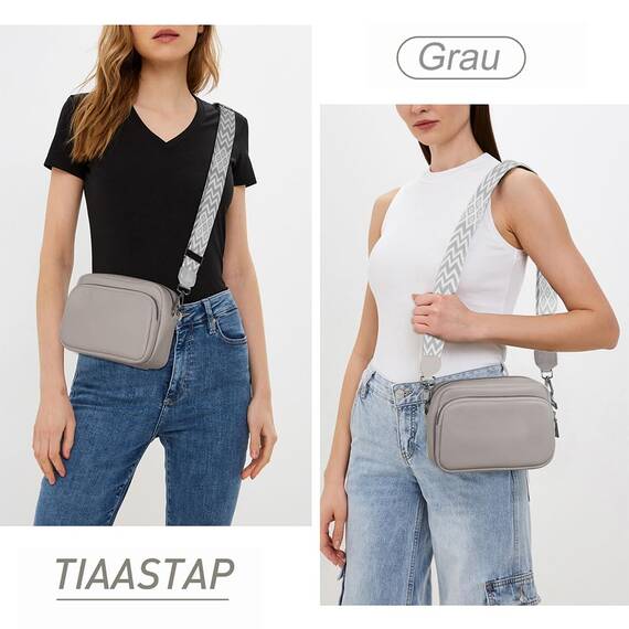 TIAASTAP Damen Umhängetasche Klein Leder Handtasche Crossbody Bag Crossbag Schultertasche Damen Tasche Moderne Taschen mit breitem Schultergurt und 3 Fächern