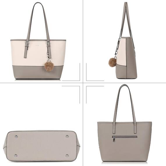 TANTOMI Damen Handtasche Set mit Geldbörse für Büro, Schule, Einkauf - Groß mit Quasten, Pelz, Plüsch und Schlüsselring