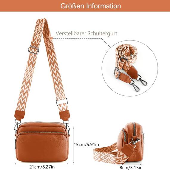 TIAASTAP Damen Umhängetasche Klein Leder Handtasche Crossbody Bag Crossbag Schultertasche Damen Tasche Moderne Taschen mit breitem Schultergurt und 3 Fächern
