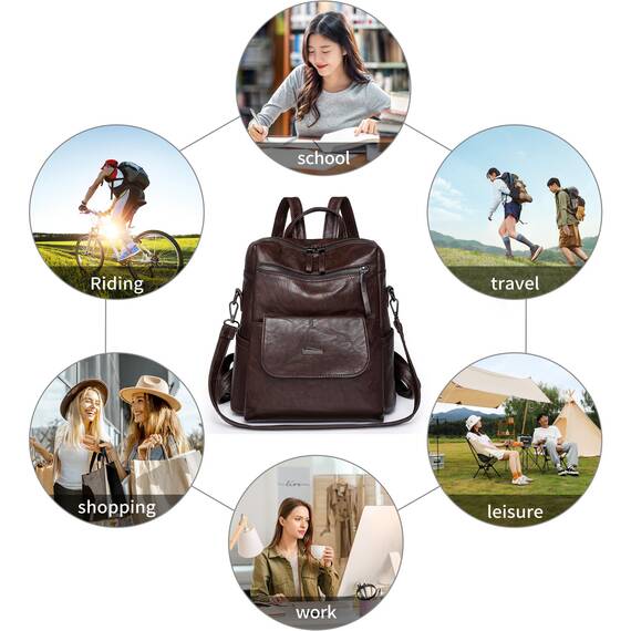 Puwuzixi Frauen Rucksack Wasserdicht Anti-Diebstahl Leichtgewicht PU Mode Reisen Mehrzweck Cabrio Geldbörse Umhängetasche Handtasche Rucksack（Chocolate）