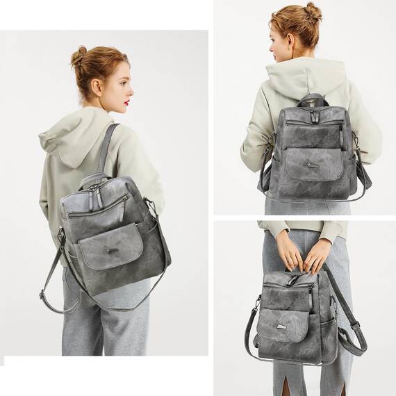 Puwuzixi Frauen Rucksack Wasserdicht Anti-Diebstahl Leichtgewicht PU Mode Reisen Mehrzweck Cabrio Geldbörse Umhängetasche Handtasche Rucksack（Grey）