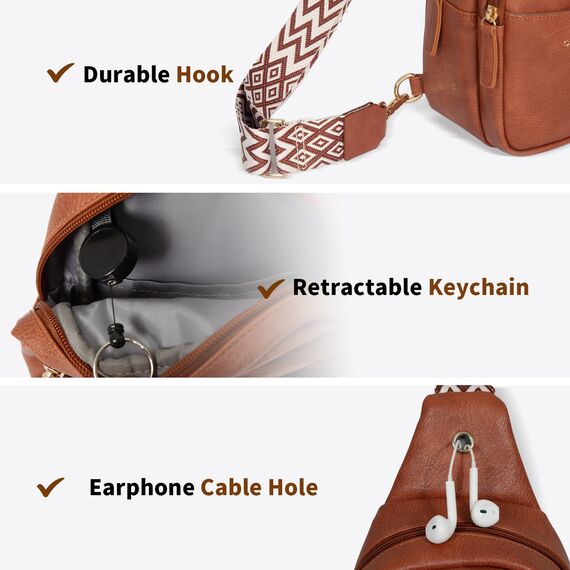 OSOCE Crossbody Damen Klein Brusttasche PU Leder Sling Bag Diebstahlsicher Crossbag Damen Schulterrucksack Vielseitige Umhängetasche für Reisen und mehr in Braun Weiß und Schwarz