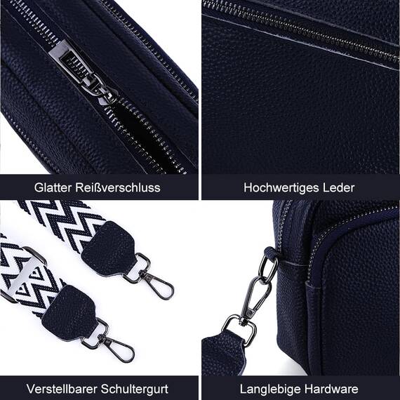 TIAASTAP Damen Umhängetasche Klein Leder Handtasche Crossbody Bag Crossbag Schultertasche Damen Tasche Moderne Taschen mit breitem Schultergurt und 3 Fächern
