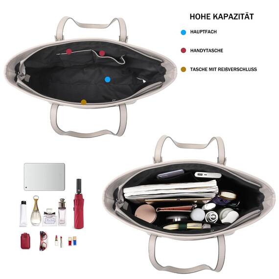 TANTOMI Damen Handtasche Set mit Geldbörse für Büro, Schule, Einkauf - Groß mit Quasten, Pelz, Plüsch und Schlüsselring