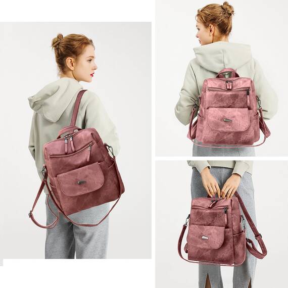Puwuzixi Frauen Rucksack Wasserdicht Anti-Diebstahl Leichtgewicht PU Mode Reisen Mehrzweck Cabrio Geldbörse Umhängetasche Handtasche Rucksack（Pink）