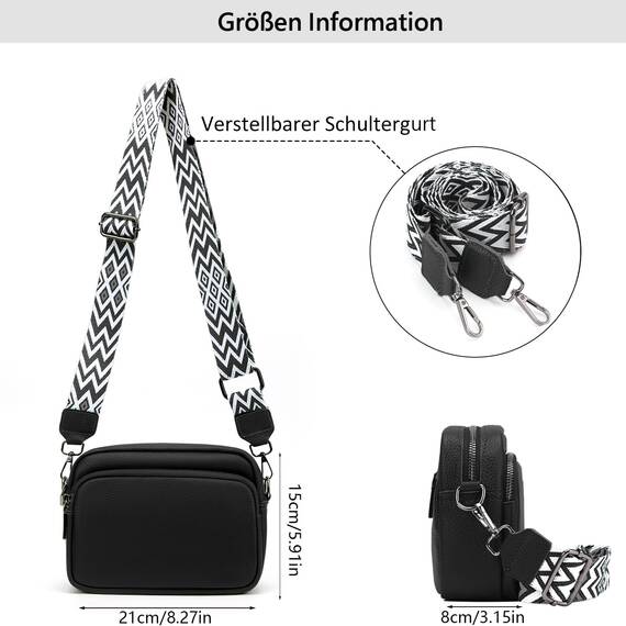 TIAASTAP Damen Umhängetasche Klein Leder Handtasche Crossbody Bag Crossbag Schultertasche Damen Tasche Moderne Taschen mit breitem Schultergurt und 3 Fächern