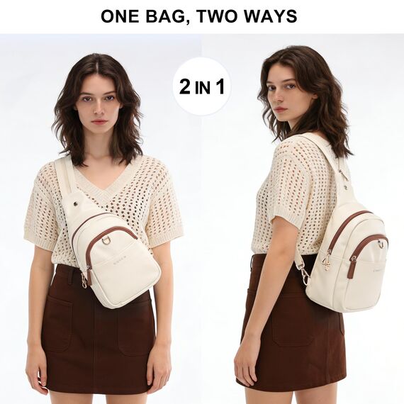 OSOCE Crossbody Damen Klein Brusttasche PU Leder Sling Bag Diebstahlsicher Crossbag Damen Schulterrucksack Vielseitige Umhängetasche für Reisen und mehr in Braun Weiß und Schwarz (Weiß, Extra groß)