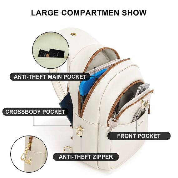 OSOCE Crossbody Damen Klein Brusttasche PU Leder Sling Bag Diebstahlsicher Crossbag Damen Schulterrucksack Vielseitige Umhängetasche für Reisen und mehr in Braun Weiß und Schwarz (Weiß, Extra groß)