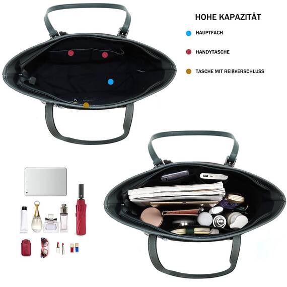 TANTOMI Damen Handtasche Set mit Geldbörse für Büro, Schule, Einkauf - Groß mit Quasten, Pelz, Plüsch und Schlüsselring