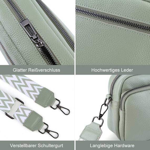 TIAASTAP Damen Umhängetasche Klein Leder Handtasche Crossbody Bag Crossbag Schultertasche Damen Tasche Moderne Taschen mit breitem Schultergurt und 3 Fächern