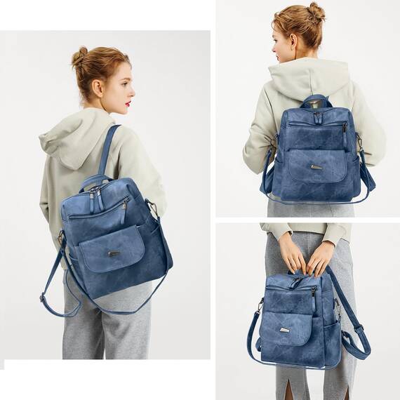 Puwuzixi Frauen Rucksack Wasserdicht Anti-Diebstahl Leichtgewicht PU Mode Reisen Mehrzweck Cabrio Geldbörse Umhängetasche Handtasche Rucksack（Blue）