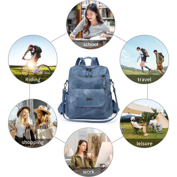 Puwuzixi Frauen Rucksack Wasserdicht Anti-Diebstahl Leichtgewicht PU Mode Reisen Mehrzweck Cabrio Geldbörse Umhängetasche Handtasche Rucksack（Blue）