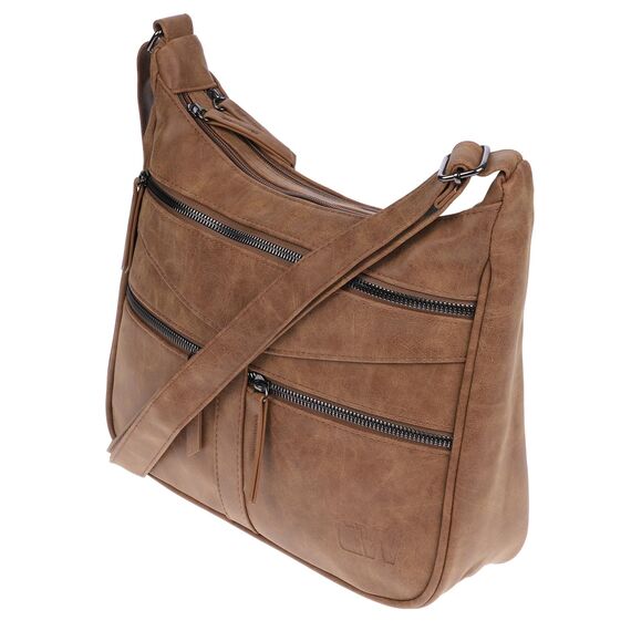 Christian Wippermann Damen Umhängetasche Mittelgroß - Strapazierfähiges, Wasserfestes Kunstleder in Leder Optik - Viele Fächer & Zwei Reißverschlüsse - 30x26x10cm, Trageriemen 155cm - Damenhandtasche