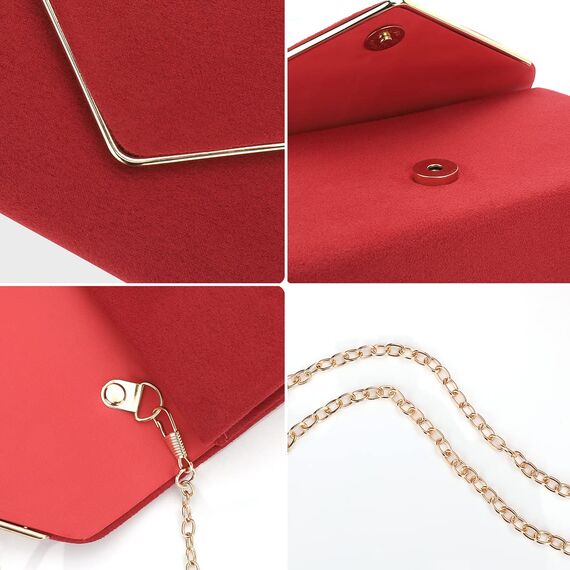 BBjinronjy Clutch Für Hochzeit Kettentasche Damen, handtaschen damen klein,elegant Samt Clutch Umschlag Crossbody Klassisch Tasche Abendtasche Hochzeit (Rot)