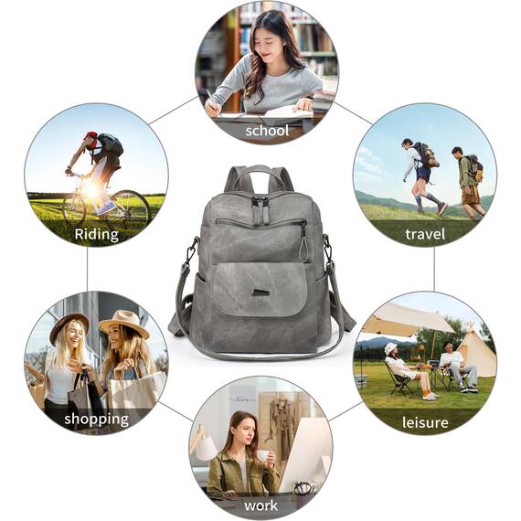 Puwuzixi Frauen Rucksack Wasserdicht Anti-Diebstahl Leichtgewicht PU Mode Reisen Mehrzweck Cabrio Geldbörse Umhängetasche Handtasche Rucksack（Grey）