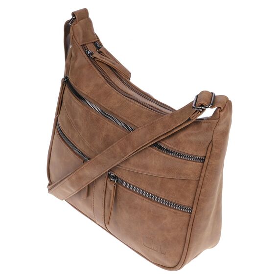 Christian Wippermann Damen Umhängetasche Mittelgroß - Strapazierfähiges, Wasserfestes Kunstleder in Leder Optik - Viele Fächer & Zwei Reißverschlüsse - 30x26x10cm, Trageriemen 155cm - Damenhandtasche