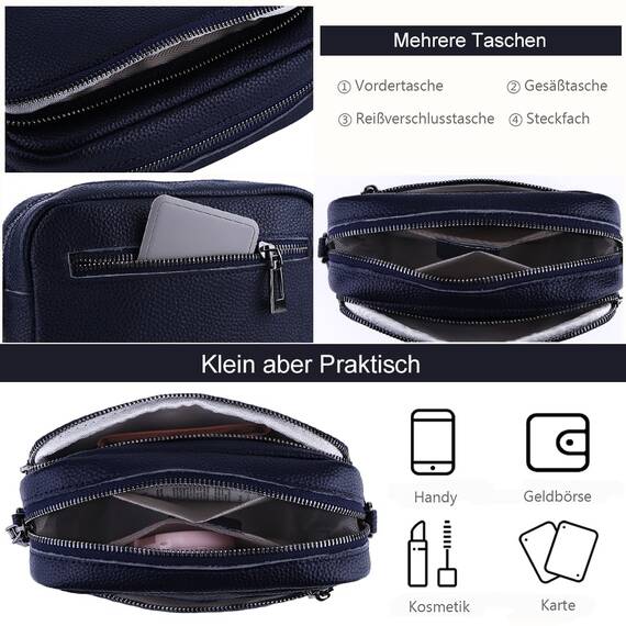 TIAASTAP Damen Umhängetasche Klein Leder Handtasche Crossbody Bag Crossbag Schultertasche Damen Tasche Moderne Taschen mit breitem Schultergurt und 3 Fächern