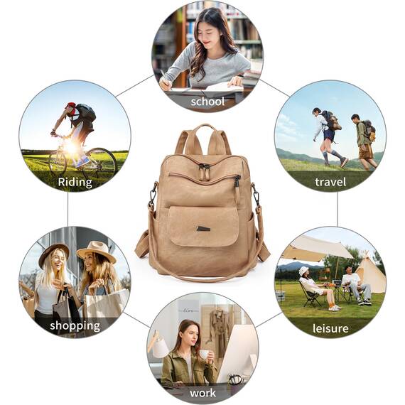 Puwuzixi Frauen Rucksack Wasserdicht Anti-Diebstahl Leichtgewicht PU Mode Reisen Mehrzweck Cabrio Geldbörse Umhängetasche Handtasche Rucksack（Kakhi）