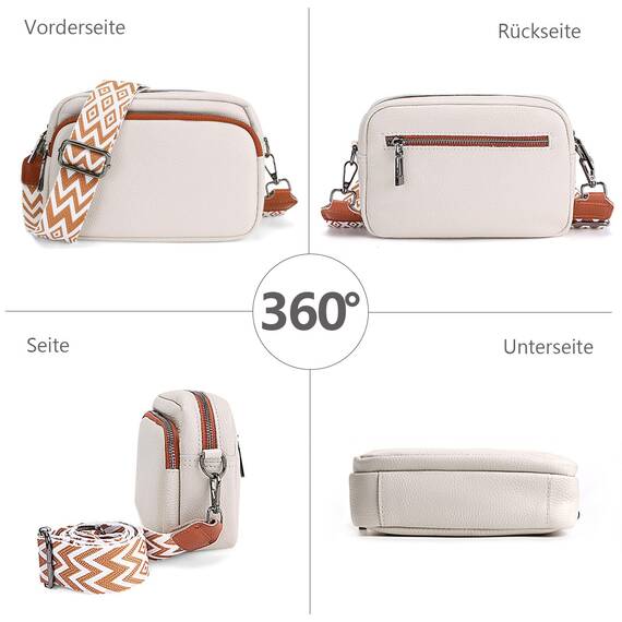 TIAASTAP Damen Umhängetasche Klein Leder Handtasche Crossbody Bag Crossbag Schultertasche Damen Tasche Moderne Taschen mit breitem Schultergurt und 3 Fächern