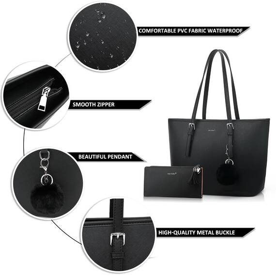 TANTOMI Handtaschen für Damen, 39,6 cm (15,6 Zoll), PU-Leder, Schultertasche, Laptoptasche, leicht, stilvoll, Designer-Schulhandtasche mit Damengeldbörse und Kartenhalter für Einkaufen, Arbeit, Reisen
