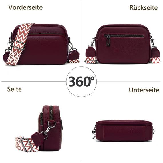 TIAASTAP Damen Umhängetasche Klein Leder Handtasche Crossbody Bag Crossbag Schultertasche Damen Tasche Moderne Taschen mit breitem Schultergurt und 3 Fächern