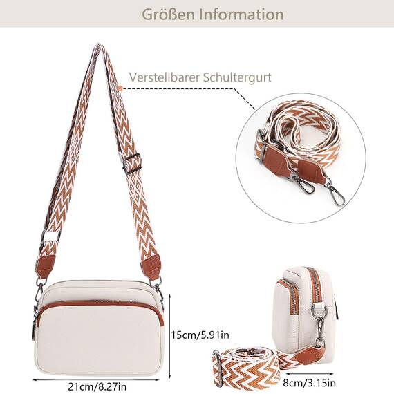 TIAASTAP Damen Umhängetasche Klein Leder Handtasche Crossbody Bag Crossbag Schultertasche Damen Tasche Moderne Taschen mit breitem Schultergurt und 3 Fächern