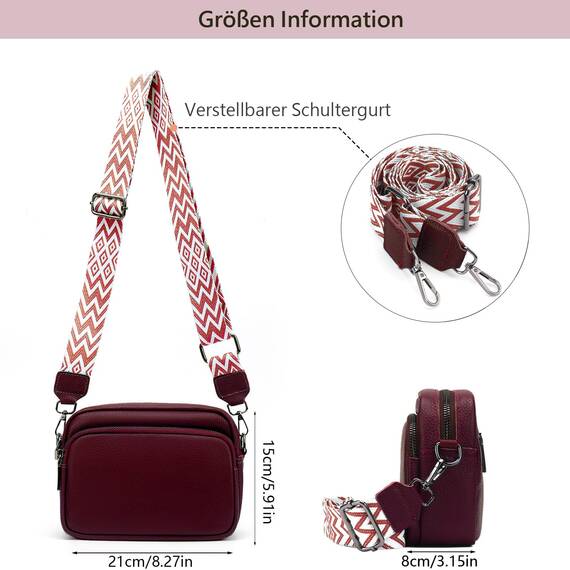 TIAASTAP Damen Umhängetasche Klein Leder Handtasche Crossbody Bag Crossbag Schultertasche Damen Tasche Moderne Taschen mit breitem Schultergurt und 3 Fächern