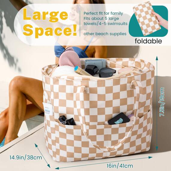 Strandtasche Badetasche Große XXL mit Reißverschluss Familie Beach Bag Shopper Damen, Leicht Faltbare Grosse Schwimmbadtasche, Urlaub Must Have Einkaufstaschen für Reisen Einkaufen Picknick Alltag