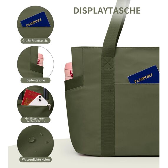 KALIDI Shopper Tasche Damen Handtasche Groß Arbeitstasche Uni Tasche Damen-Shopper Tote Bag Grün FüR Arbeit, School, BüRo, Schule