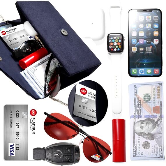 BBjinronjy Clutch Für Hochzeit: Kettentasche, Handtasche Damen Klein, Elegant Samt Umschlag Crossbody Klassisch Tasche Abendtasche (Navy Blau)