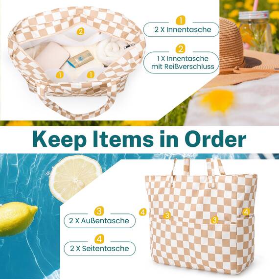Strandtasche Badetasche Große XXL mit Reißverschluss Familie Beach Bag Shopper Damen, Leicht Faltbare Grosse Schwimmbadtasche, Urlaub Must Have Einkaufstaschen für Reisen Einkaufen Picknick Alltag