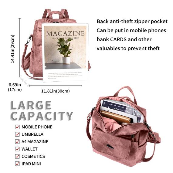 Puwuzixi Frauen Rucksack Wasserdicht Anti-Diebstahl Leichtgewicht PU Mode Reisen Mehrzweck Cabrio Geldbörse Umhängetasche Handtasche Rucksack（Pink）