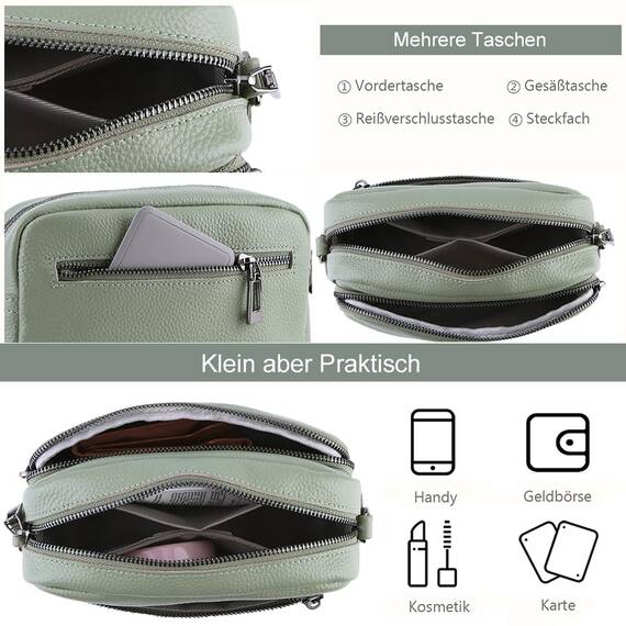 TIAASTAP Damen Umhängetasche Klein Leder Handtasche Crossbody Bag Crossbag Schultertasche Damen Tasche Moderne Taschen mit breitem Schultergurt und 3 Fächern