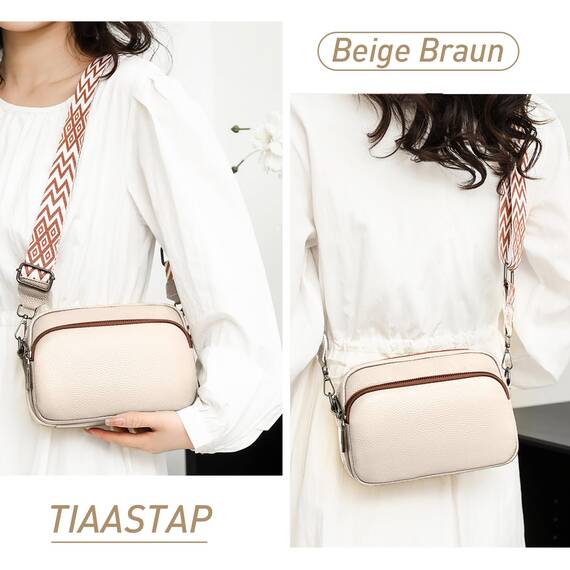 TIAASTAP Damen Umhängetasche Klein Leder Handtasche Crossbody Bag Crossbag Schultertasche Damen Tasche Moderne Taschen mit breitem Schultergurt und 3 Fächern