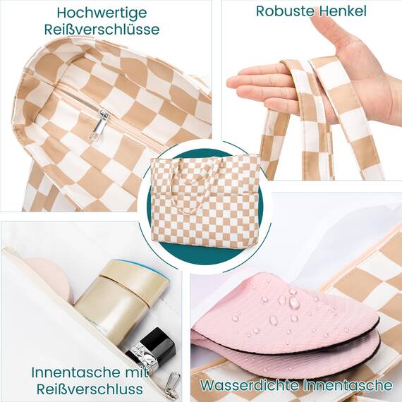 Strandtasche Badetasche Große XXL mit Reißverschluss Familie Beach Bag Shopper Damen, Leicht Faltbare Grosse Schwimmbadtasche, Urlaub Must Have Einkaufstaschen für Reisen Einkaufen Picknick Alltag