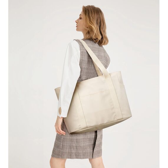 KALIDI Shopper Tasche Damen Groß Handtasche Arbeitstasche Uni Tote Bag Beige für Arbeit, Schule, Büro