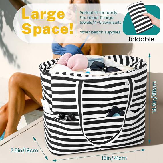 Strandtasche Badetasche Große XXL mit Reißverschluss Familie Beach Bag Shopper Damen, Leicht Faltbare Grosse Schwimmbadtasche, Urlaub Must Have Einkaufstaschen für Reisen Einkaufen Picknick Alltag
