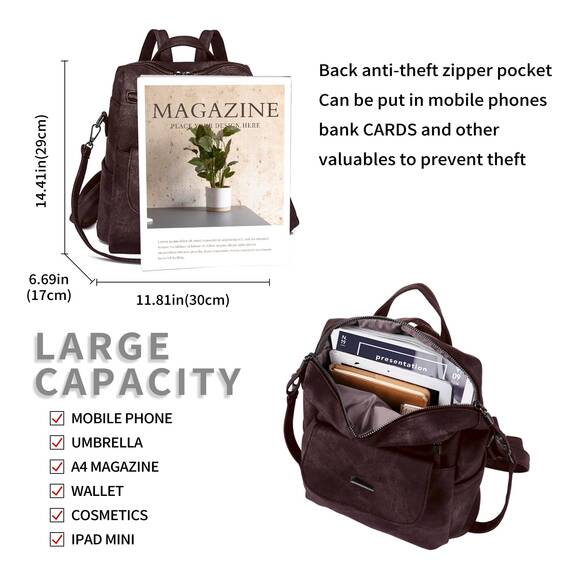 Puwuzixi Frauen Rucksack Wasserdicht Anti-Diebstahl Leichtgewicht PU Mode Reisen Mehrzweck Cabrio Geldbörse Umhängetasche Handtasche Rucksack（Chocolate）