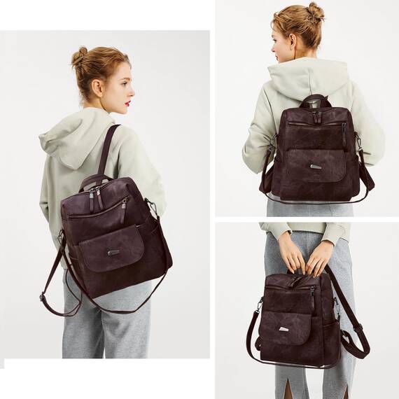 Puwuzixi Frauen Rucksack Wasserdicht Anti-Diebstahl Leichtgewicht PU Mode Reisen Mehrzweck Cabrio Geldbörse Umhängetasche Handtasche Rucksack（Chocolate）