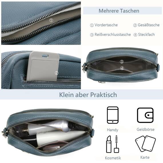 TIAASTAP Damen Umhängetasche Klein Leder Handtasche Crossbody Bag Crossbag Schultertasche Damen Tasche Moderne Taschen mit breitem Schultergurt und 3 Fächern