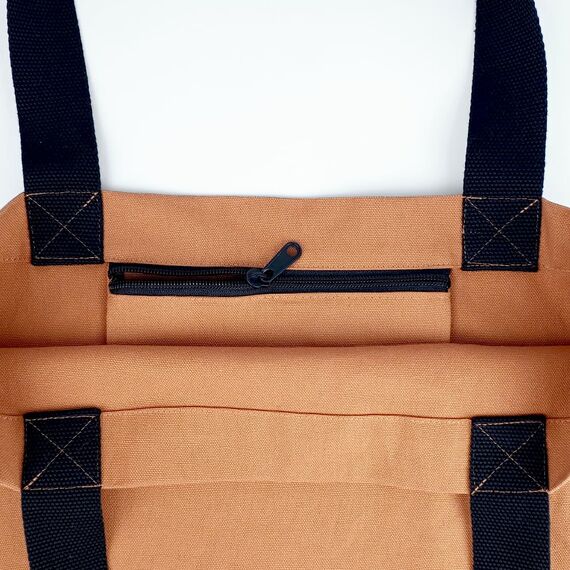 Cottonbagjoe Große Shopper Baumwolltasche 45 × 38 × 10 cm aus 220 g/m² Baumwolle – Stofftasche mit Reißverschluss-Innentasche, Softfinish & schwarzen Henkeln – OEKO-TEX® STANDARD 100